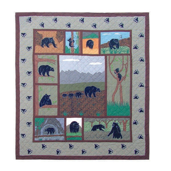 Poetry of bears Quilt, Hand cut and Appliqued cotton fabric motifs.