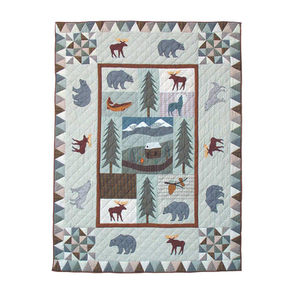White Mountain Whispers Quilt, Hand cut and Appliqued cotton fabric motifs.