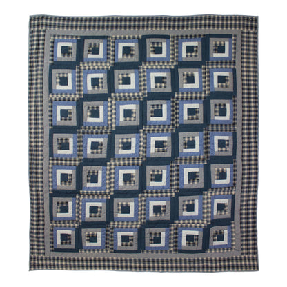 Blue Maze Quilt, Hand cut and Patchwork cotton fabric blocks.