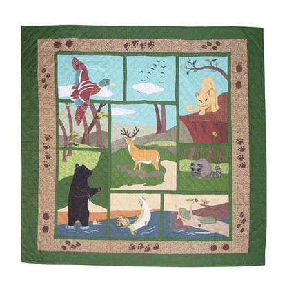 American Wilderness Quilt, Hand cut and Appliqued cotton fabric motifs.