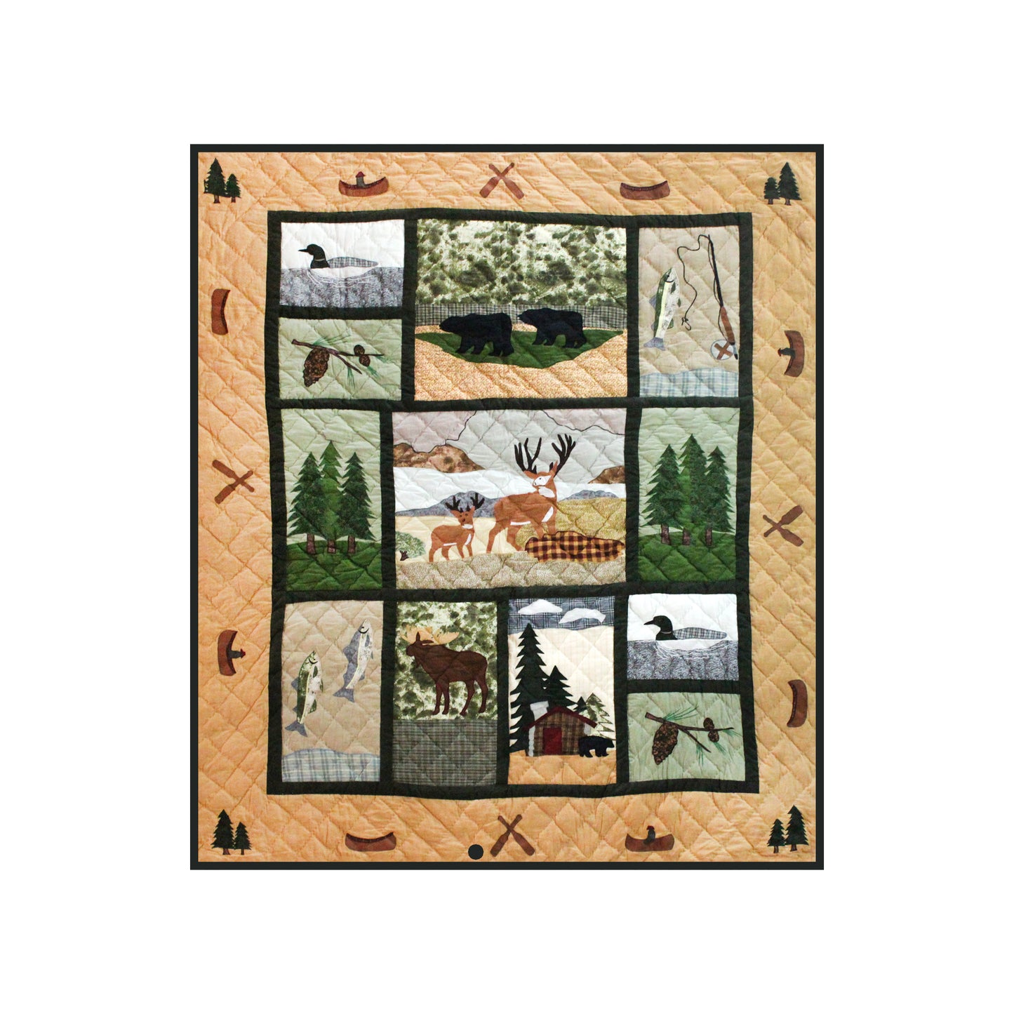 Great Outdoors Quilt, Hand cut and Appliqued cotton fabric motifs.