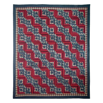 Blue Red Elegance Quilt, Hand cut and Patchwork cotton fabric blocks.