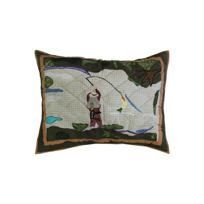 Rock Creek Fishing Quilt, Hand cut and Appliqued cotton fabric motifs.