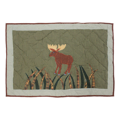 Quilted Moose Quilt, Hand cut and Appliqued cotton fabric motifs.