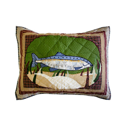 Fishing Break Quilt, Hand cut and Appliqued cotton fabric motifs.