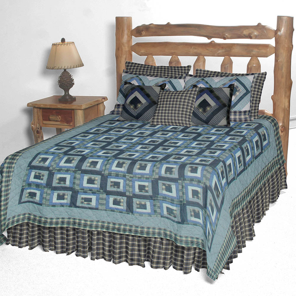 Summer Log Cabin Cotton Reversible Quilt, Queen Size - 85"W x 95"L.