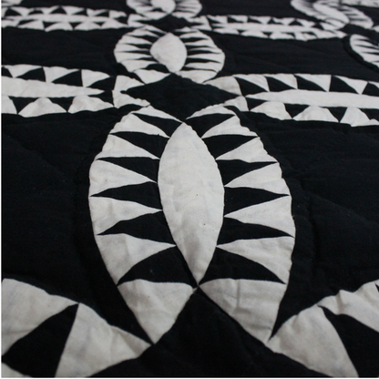 Black Wedding Ring Quilt, Hand cut and Patchwork cotton fabric blocks.