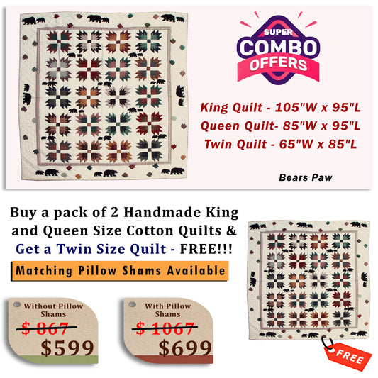 Bears Paw - Buy a pack of King and Queen Size Quilt, and get a Twin Size Quilt FREE!!!