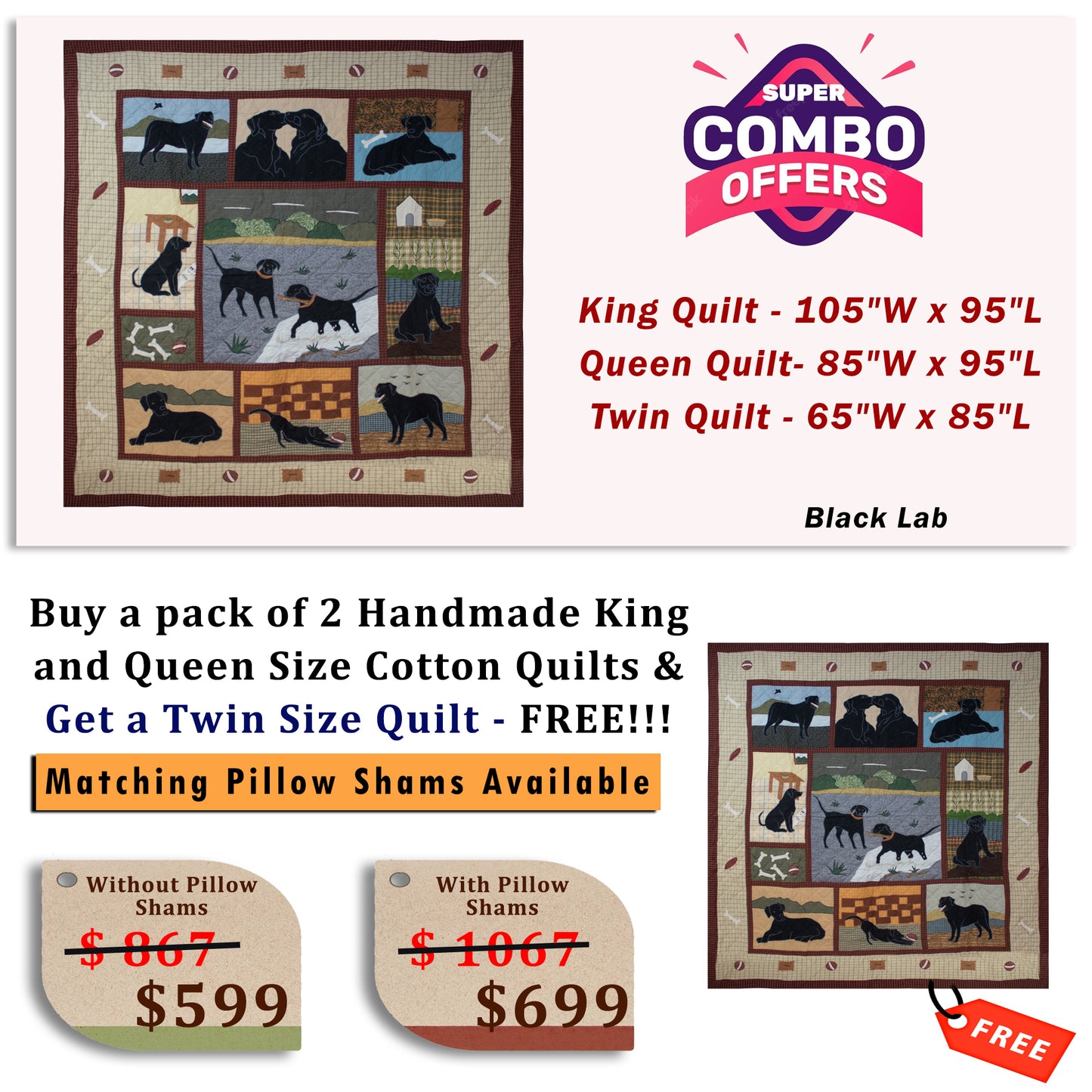Black Lab - Buy a pack of King and Queen Size Quilt, and get a Twin Size Quilt FREE!!!