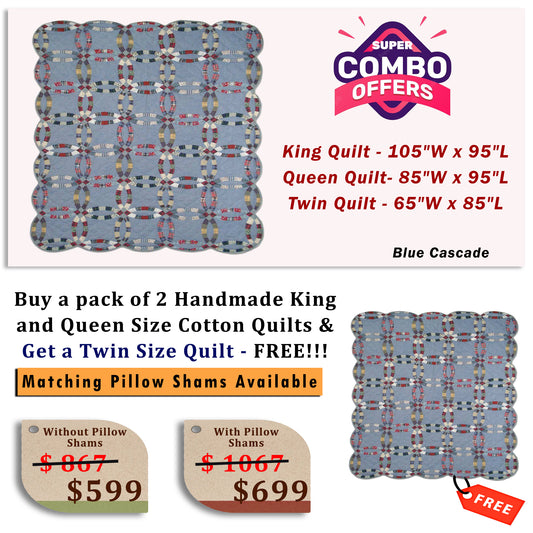 Blue cascade - Buy a pack of King and Queen Size Quilt, and get a Twin Size Quilt FREE!!!