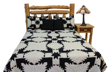 Coal Feathered Star Quilt, Hand cut and Patchwork cotton fabric blocks.