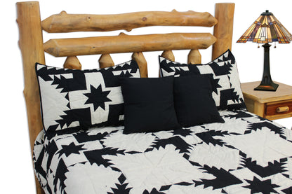 Coal Feathered Star Quilt, Hand cut and Patchwork cotton fabric blocks.