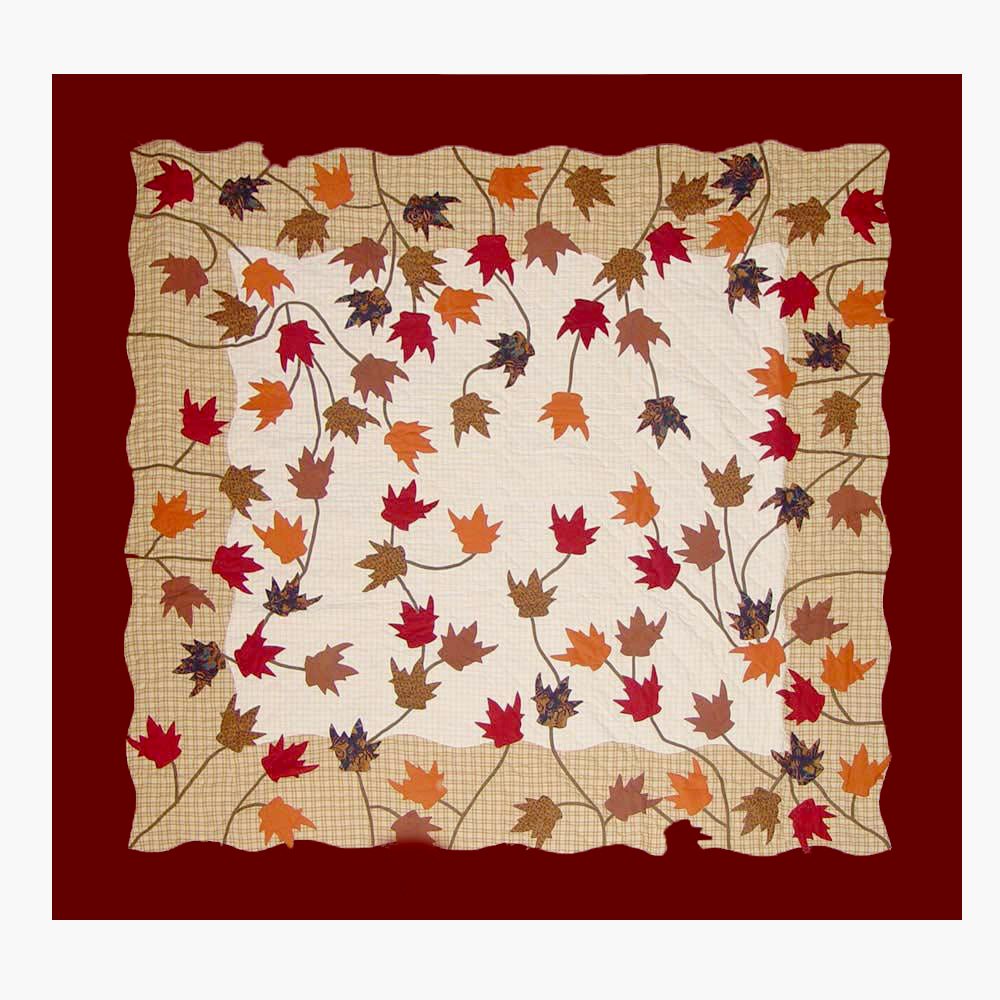 Patch Magic's Embroidered Duvet Cover - Cotton and Handmade Duvet Cover Autumn Leaves Duvet Cover Let this autumn leaves quilt rustle you in to feeling the crisp season of fall with warm neutral colors, bright burgundy, and rustic border of earthy browns.