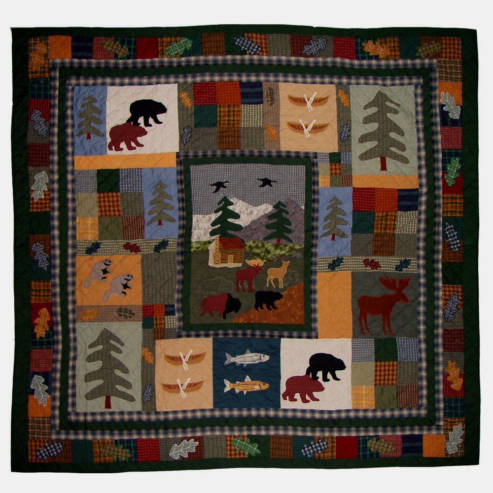Patch Magic's Embroidered Duvet Cover - Cotton and Handmade Duvet Cover Northwoods Walk Duvet Cover  Wake up in the woods with all of nature's creatures with you. This color full design will calm and inspire your senses as you stroll along with animals of the north woods. 