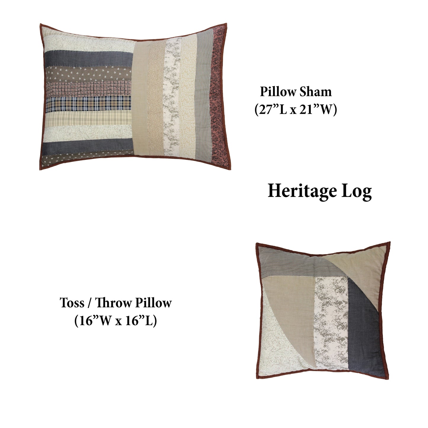 Pillow Shams and Throw Pillow Combo- Set of 2 Pieces ( Sham and Pillow each 1 ) 100% Cotton, Hand Quilted and Hand Embroidered/Patch Work.