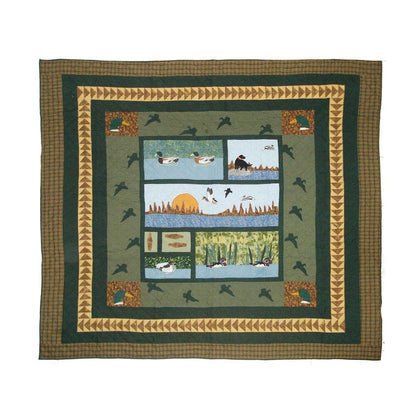 Mallard Embroidery, Cotton shell, soft cotton filled, themed, handmade quilts