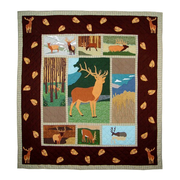 Majestic Elks Cotton Reversible Quilt, Queen Size - 85"W x 95"L.