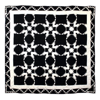 Black Feathered Star Quilt, Hand cut and Patchwork cotton fabric blocks.