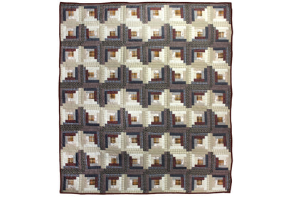 Express Log Cabin Quilt, Hand cut and Patchwork cotton fabric blocks.