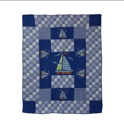 Blue Sail Quilt, Hand cut and Appliqued cotton fabric motifs.