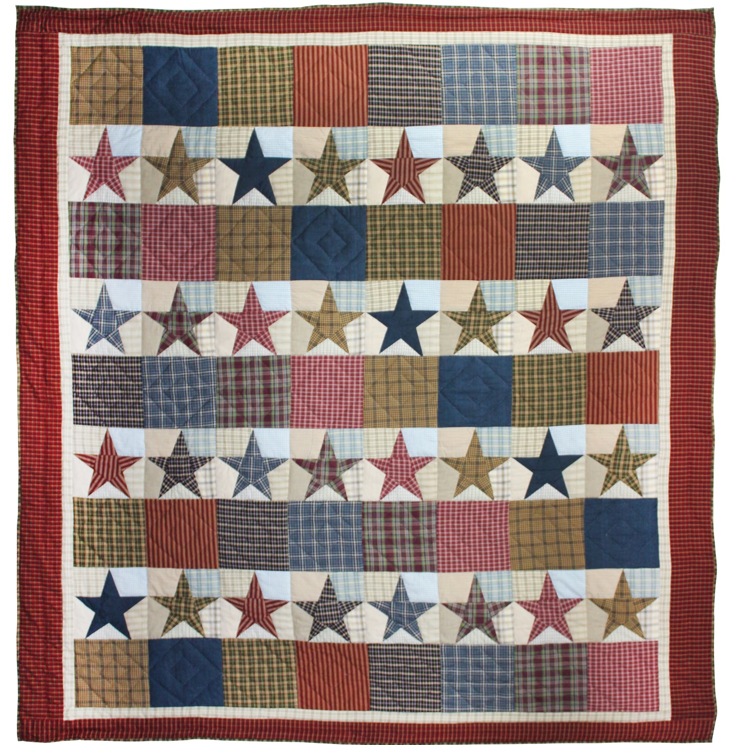 Stars and Squares Quilt, Hand cut and Patchwork cotton fabric blocks.