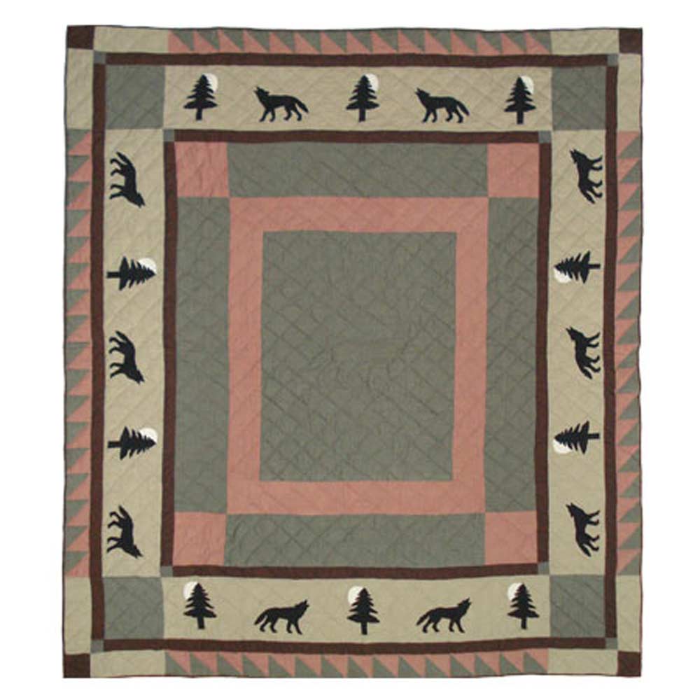Patch Magic’s Wolf Trail - Patchwork and Embroidery Mix Lap / Throw Quilt - Filled with Soft Cotton, Handmade, 100% Cotton Throw/Lap Quilt 
