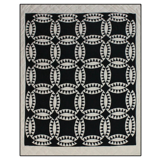 Black Wedding Ring Quilt, Hand cut and Patchwork cotton fabric blocks.