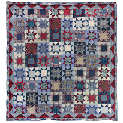 Denim Burst Quilt, Hand cut and Patchwork cotton fabric blocks.