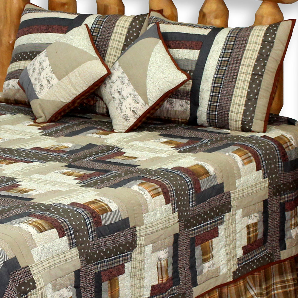 Express Log Cabin Quilt, Hand cut and Patchwork cotton fabric blocks.