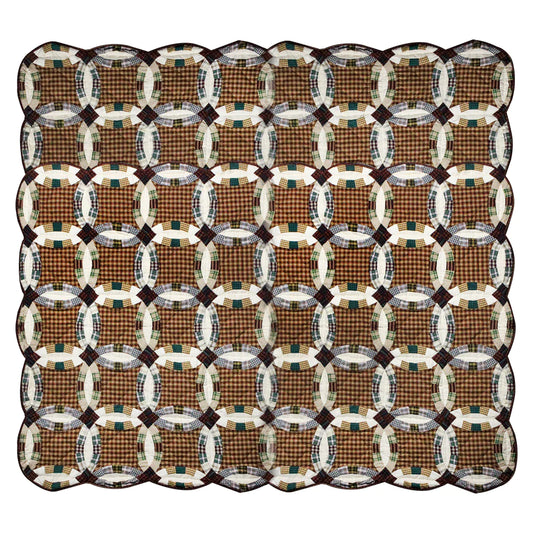 Farmland Wedding Ring Quilt, Hand cut and Patchwork cotton fabric blocks.