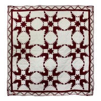 Ruby Feathered Star Quilt, Hand cut and Patchwork cotton fabric blocks.