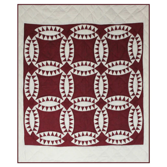 Red Wedding Ring Quilt, Hand cut and Patchwork cotton fabric blocks.