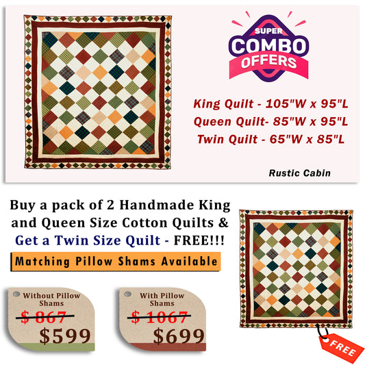 Rustic Cabin - Buy a pack of King and Queen Size Quilt, and get a Twin Size Quilt FREE!!!