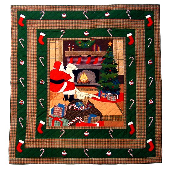 Santa at Christmas Cotton Reversible Quilt.