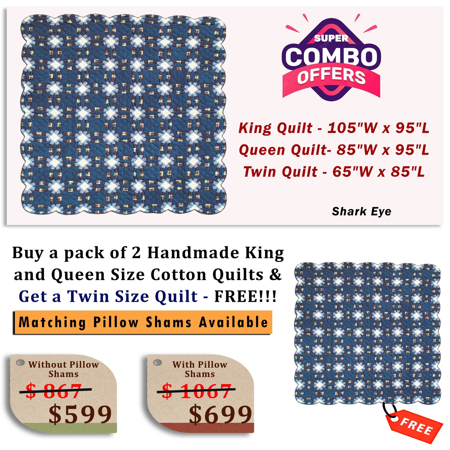 Shark Eyes- Buy a pack of King and Queen Size Quilt, and get a Twin Size Quilt FREE!!!