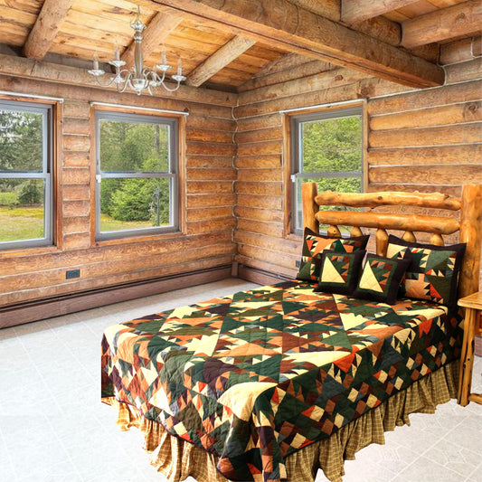 Patch Magic’s Sun Spirit Quilt - This beautiful array of fall colors blends with the season of autumn. Earthy red, burnt orange, and brown saw-toothed maple leaves look will transform and keep your room in the sun spirit of autumn all your round.