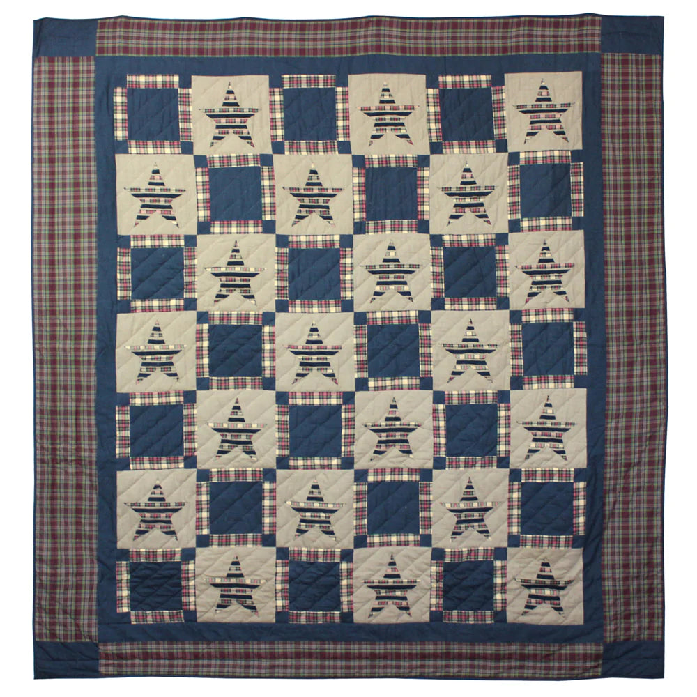 Tartan Star Quilt, Hand cut and Patchwork cotton fabric blocks.