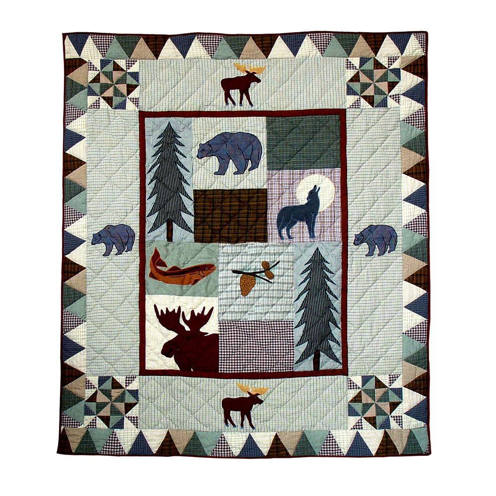 Patch Magic’s  Mountain Whispers - Patchwork and Embroidery Mix Lap / Throw Quilt - Filled with Soft Cotton, Handmade, 100% Cotton Throw/Lap Quilt. 