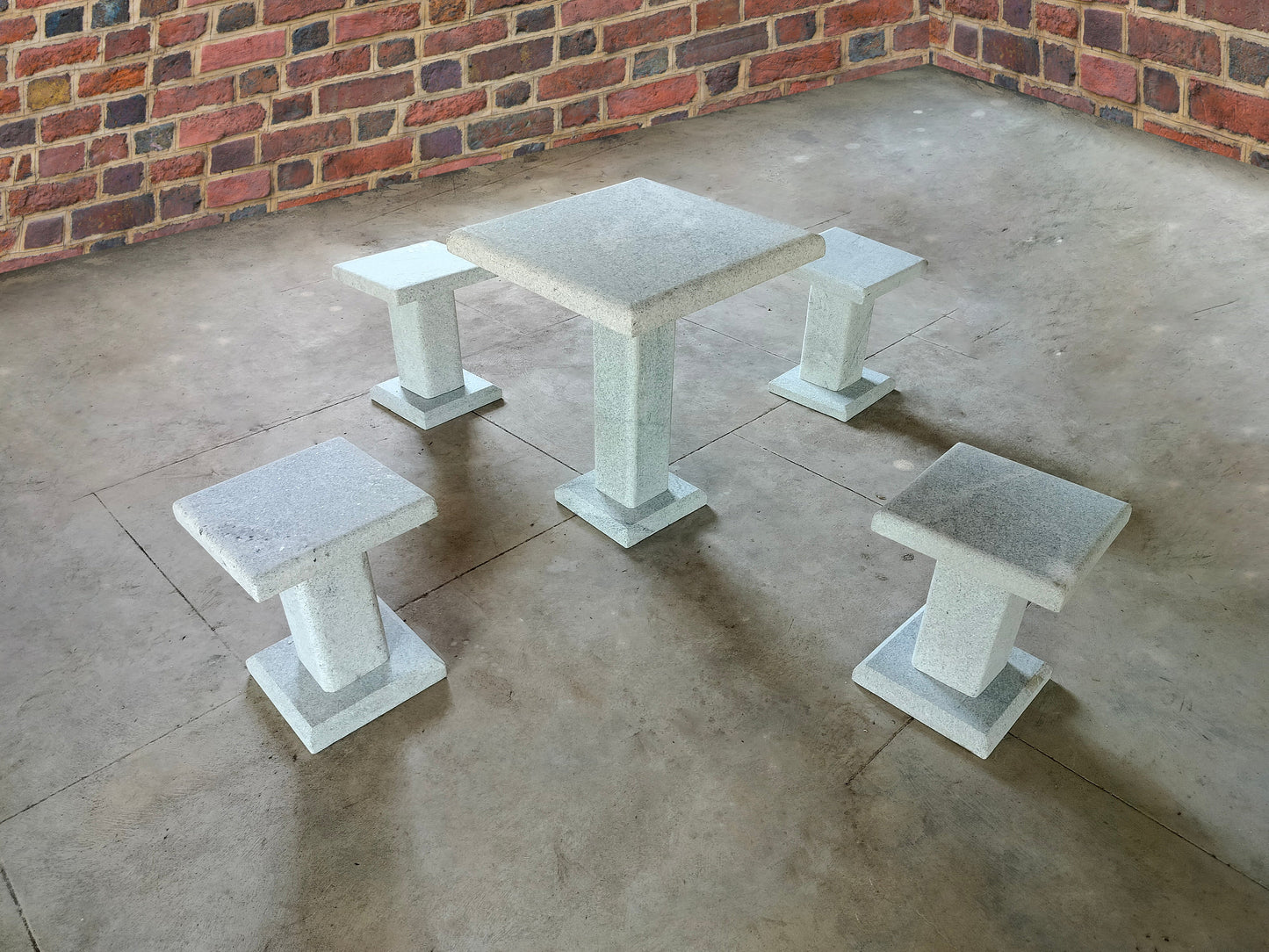 Elegant Natural Granite Stone Garden Seating | 4 Seater Square Stool and Teapoy Ensemble Set