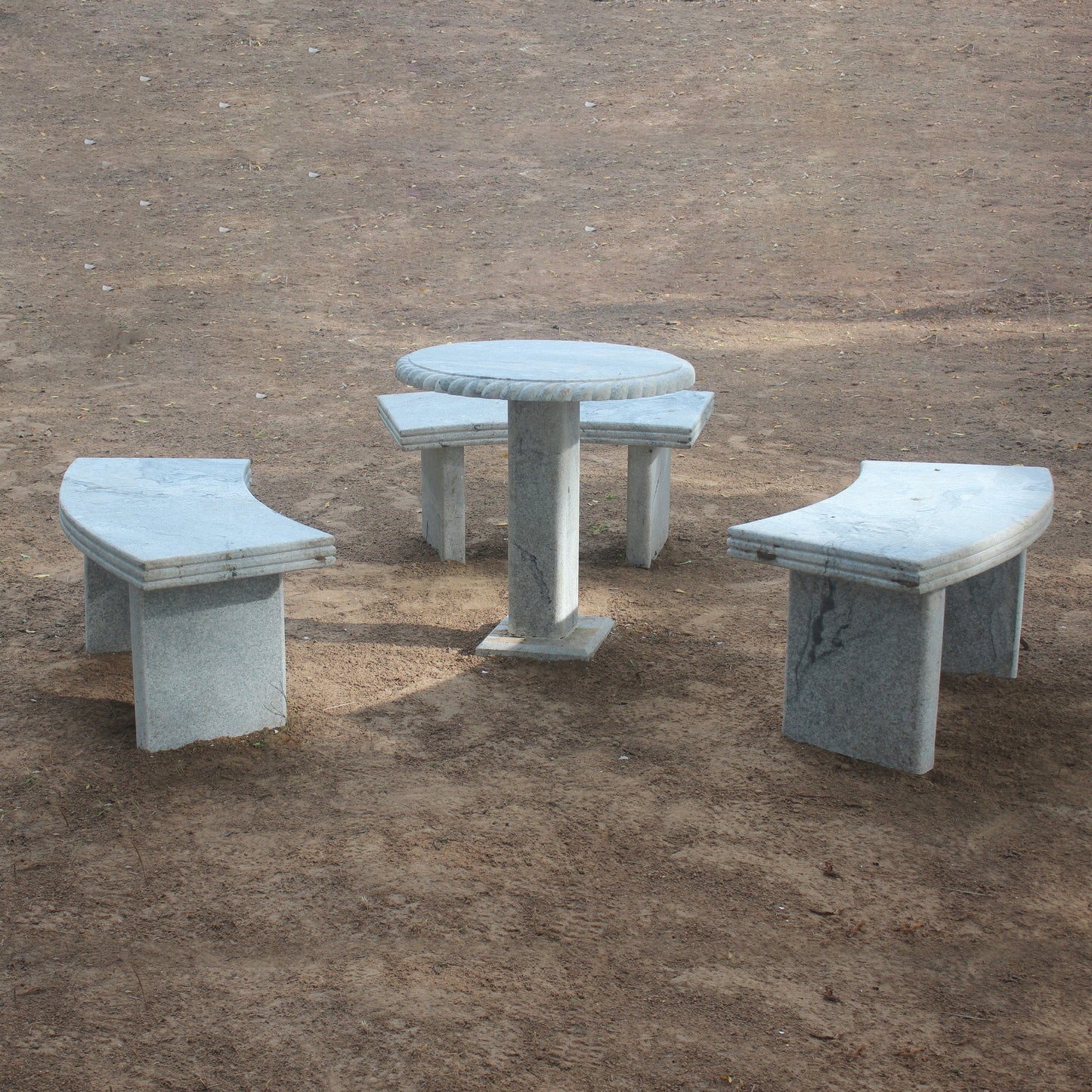 Circular Teapoy with 3 Curved Granite Stone Park Benches | Outdoor Ensemble | Granite Stone Park Set | Relaxing Outdoor Seating