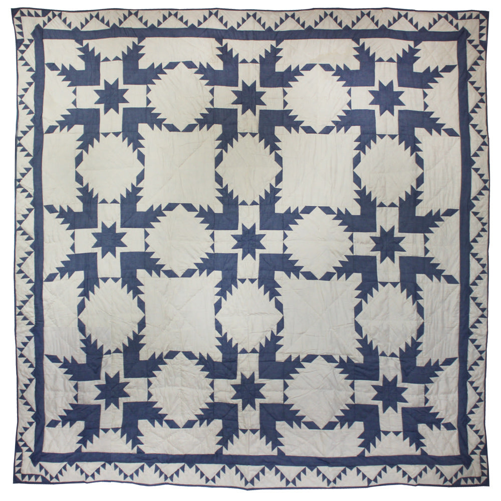 Denim Feathered Star/Feathered Star Quilt, Hand cut and Patchwork cotton fabric blocks.