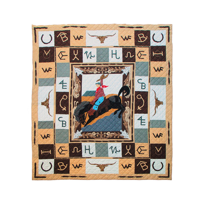 Wranglers Delight Quilt, Hand cut and Appliqued cotton fabric motifs.