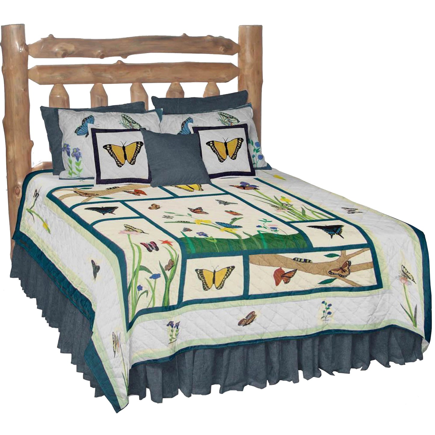 Flutterring Butterflies Quilt, Hand cut and Appliqued cotton fabric motifs.