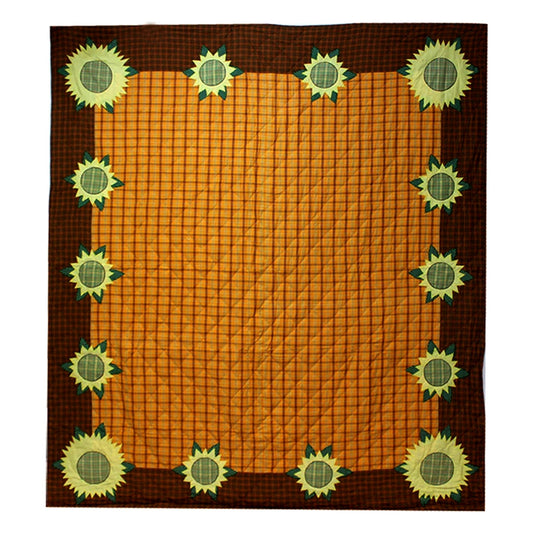 Summer Bloom Sunflower Cotton Reversible Quilt.